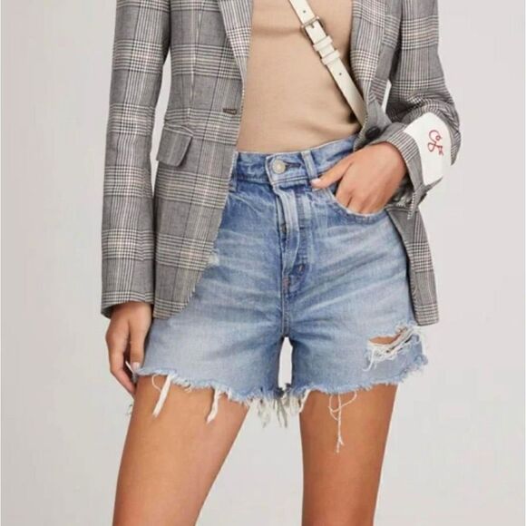 Moussy Vintage MV Pelion High Rise Distressed Cut-Off Shorts In Blue Size 24 NWT - Picture 2 of 13